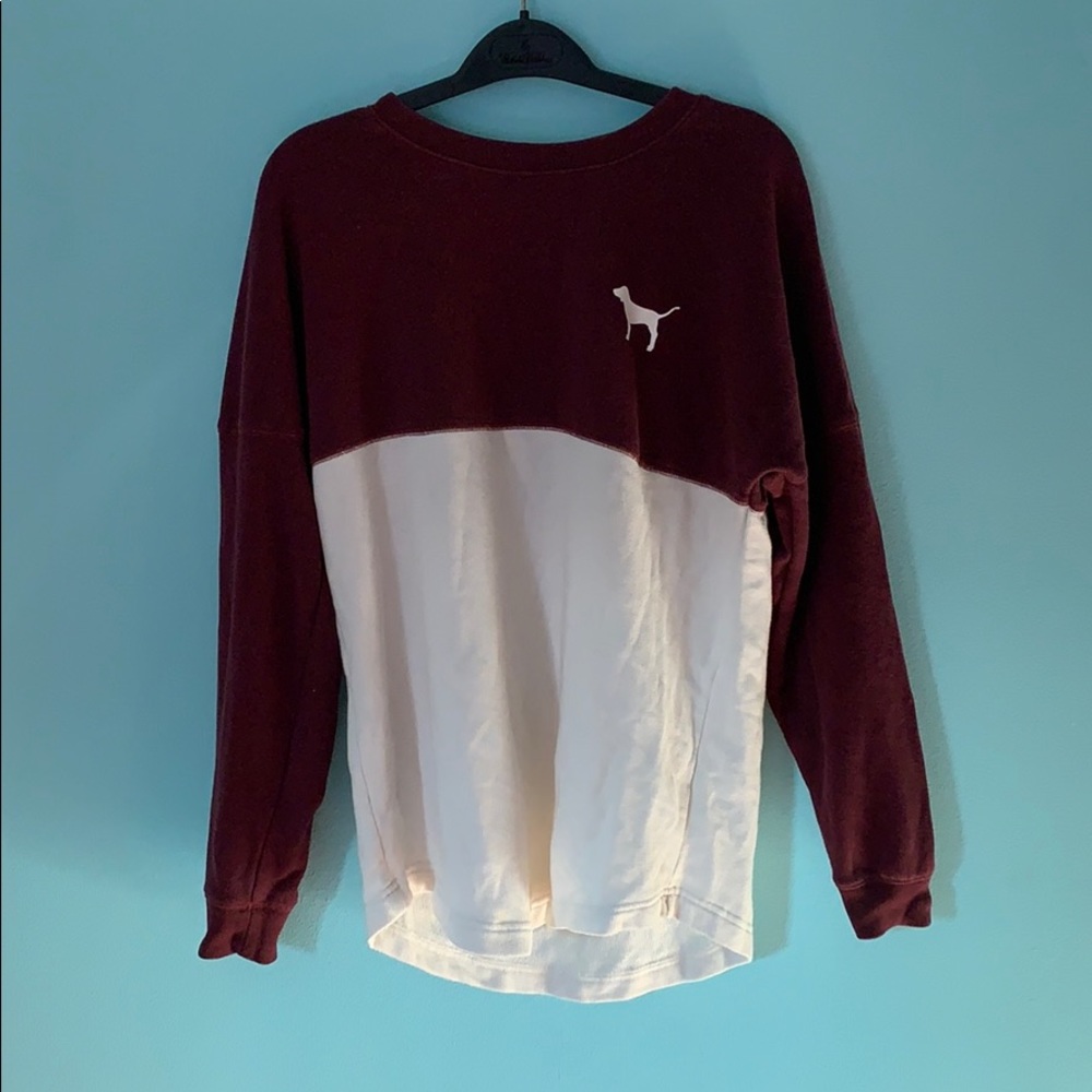 VS Pink maroon cream Jersey spirit long sleeve tee